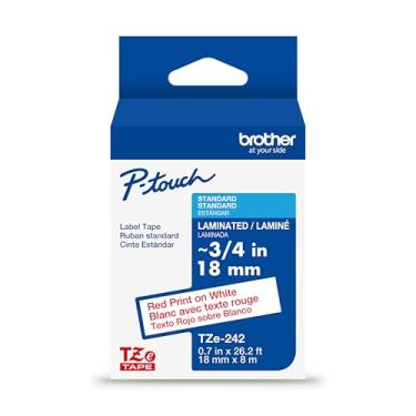 Imagem de Brother Fita de etiqueta branca P-Touch TZe genuína com impressão vermelha (TZe242), laminada, 18 mm x 8 m, para etiquetadoras P-Touch selecionadas, durável, resistente à água, uso interno/externo