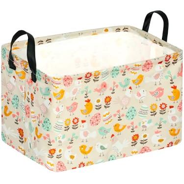 Imagem de MAIZMZ Cesta De Armazenamento Páscoa, Ovos, Coelho, Flores, Presentes, Cubo, Crianças, Caixas À Prova D'Água, Organizador, Cestos Dobráveis Prateleira Armário Com Alças Para Mulheres, Brinquedos Ber