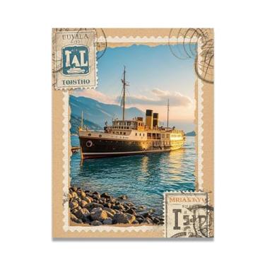 Imagem de 1924s Italian Port Steam Ship Vintage Italian Steamship Impressão em tela - Carimbo de papel envelhecido 50 x 65 cm