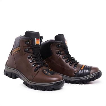 Imagem de Bota Coturno Masculino Couro Ideal Moto Trilha Uso Diário Cor Marrom -