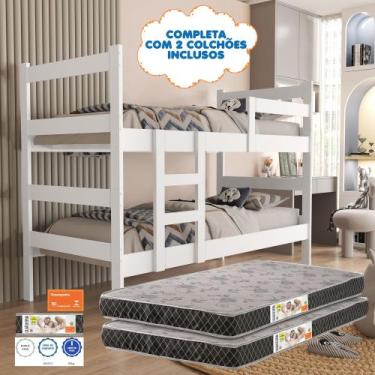 Imagem de Cama Beliche Solteiro Grecia Mdf Com 2 Colchao D20 Conforto Branco - M
