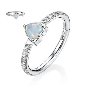 Imagem de Brincos de argola de cartilagem 16G de aço cirúrgico 316L Daith Helix Conch Brincos Tragus Rook Joias de septo Opala CZ Anéis de nariz articulados Anel de segmento para mulheres e homens, Metal, outro,