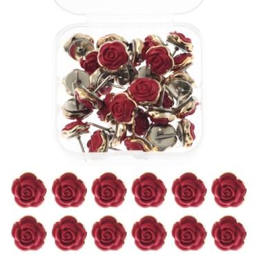 Imagem de yyangz 1 caixa de 30 peças de tachinhas de rosa vermelha para escritório, artigos de papelaria, alfinetes decorativos para outdoors, tiras de cortiça, marcadores de mapas, quadro de avisos de parede