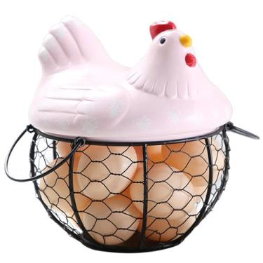 Imagem de Cesta de ovos de galinha para coletar ovos frescos, comporta 15 ovos, cesta de ovos de galinha rústica fofa com tampa e alça cesta decorativa de ferro multiuso para coletar ovos, estilo 2