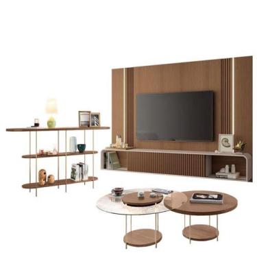 Imagem de Home Suspenso Empire Castanho Off White E Aparador Infinity E Kit Mesa
