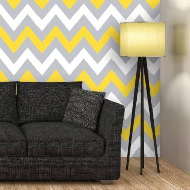 Imagem de Papel de Parede Chevron Amarelo, Cinza e Branco - Inove Papéis de Pare