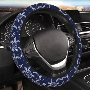 Imagem de indokyeyqaz Capa de volante de tartaruga estrela do mar azul para mulheres, homens e meninas, acessórios de carro, decoração espessa, antiderrapante, capas de volante automotivas, protetor universal