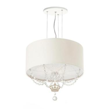 Imagem de Pendente Coroa Com Cristal 30X15Cm Branca - Tom luz