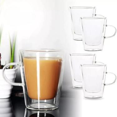 Imagem de Jogo De Xícaras 4 Parede Dupla Camada Para Café Capuccino 210ml Vidro Duplo Caneca Expresso Conjunto Copos Com Alça Borossilicato Líquido Flutuante
