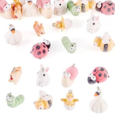 Imagem de Spritewelry Pingentes de animais de resina 16 peças 3D fofo flocagem patinho joaninha coelho amuletos caracol abelhas brincos pendentes para fazer joias, pulseiras, colar, brincos, decoração DIY