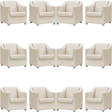 Imagem de Kit 12 Poltronas Mila Corino Cores Pé De Plástico Cromado - Bege Corino