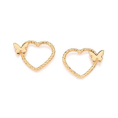 Imagem de Brinco Coração com Borboletas Banhado a Ouro Rommanel 527503, Dourado