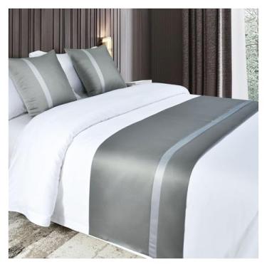 Imagem de HSTANGKY Cachecol de corredor de cama de hotel cor sólida decoração de cama listras algodão grosso linho proteção de cama sem desbotamento toalha de cama para cama de solteiro queen king size cinza