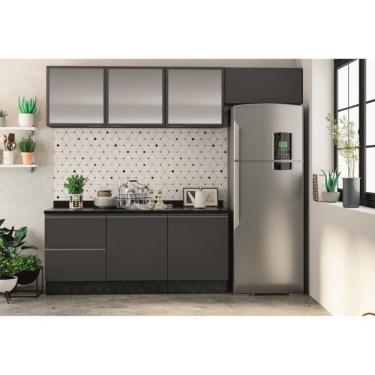 Imagem de Cozinha Completa Bartira Linea 6 Portas, 3 Gavetas E Portas De Vidro Grafite