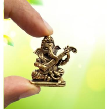 Imagem de Purpledip Ídolo de latão em miniatura raro Ganesha tocando Sitar ou Veena: estátua colecionável com acabamento muito fino detalhado (12698Z11)