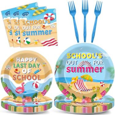 Imagem de 96 peças de pratos e guardanapos escolares para o verão Happy Last Day of School Party Supplies Conjunto de utensílios de mesa tema de fim de ano escolar Havaí pratos temáticos de piscina para