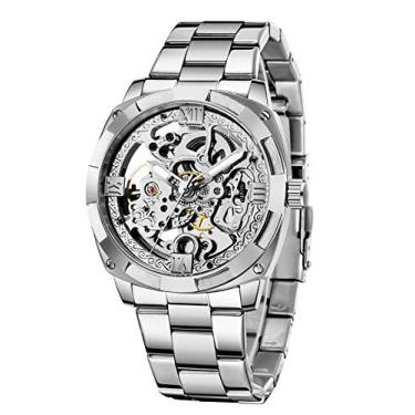 Imagem de Relógio masculino mecânico de aço inoxidável esqueleto automático relógio executivo masculino, Prata