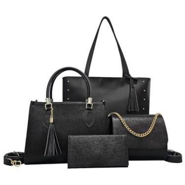 Imagem de Kit Bolsa Feminina Sacola Grande + Bolsa Média + Tira Colo + Carteira (Preta)