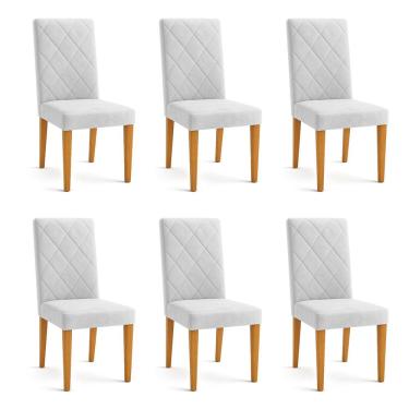 Imagem de Kit 06 Cadeiras de Jantar Estofada Siena Veludo Cinza Pés Trapézio Castanho - Pallazio