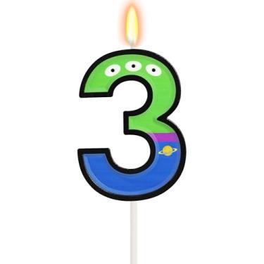 Imagem de Topo de bolo de aniversário com tema de brinquedo com desenho animado número 3 vela verde extraterrestres brinquedo desenho animado festa de aniversário decorações suprimentos