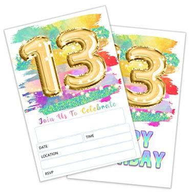 Imagem de SHLINCO Convite de aniversário de 13 anos de luzes de fada rosa, aniversário de aniversário de 13 anos, convite de aniversário de 13 anos para meninas (20 cartões com 20 envelopes)