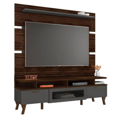 Imagem de Rack Com Painel Para 65 Polegadas Mdf Dallas Sala De Estar marrom Palisandro- Cinza Régio