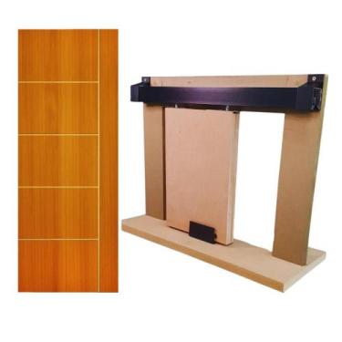 Imagem de Kit Porta Madeira Frisada 4000  - 80x210 + Trilho Correr 1,60 Preto + 