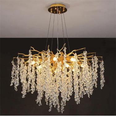 Imagem de Lustres De Galhos De Árvore De Cristal Modernos Lustre De Luxo Dourado Pingente De Chuva Luz De Franja Para Sala De Jantar Quarto Sala De Estar Entrada, Retangular, A, Rectangular L120cm