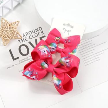 Imagem de 3 peças de laços de cabelo para meninas, fita de gorgorão feita à mão, laços de cabelo coloridos, clipes de jacaré, acessórios de cabelo para crianças pequenas e adolescentes (unicórnio rosa)