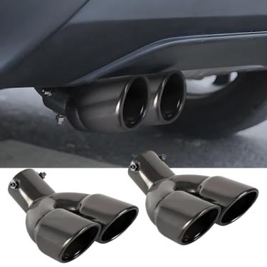 Imagem de OtpOutopa 2Pcs Ponta de Escape Dupla 2,5" de Entrada, Pontas de Escape Universais Pretas para Carro, Ponta de Silenciador Curva, Modificação Do Tubo de Escape, Garganta da Cauda, Tubo de Decoração Esp