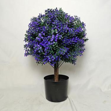 Imagem de MA3TY Conjunto de 2 árvores de bola de topiária de buxo artificial, arbustos artificiais com espiga no solo, árvore perene falsa para varanda, plantas artificiais para plantadores externos resistentes