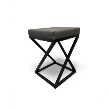 Imagem de Banquinho Zênite - Metalon Preto - Assento Estofado Cinza - 47cm - Cas