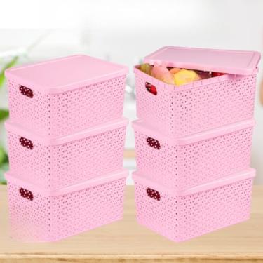 Imagem de Kit Com 6 - Cesto Caixa Organizadora Rattan 7 Litros Multiuso(KIT COM 6 - ROSA)