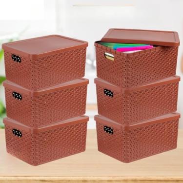 Imagem de Kit Com 6 - Cesto Caixa Organizadora Rattan 7 Litros Multiuso(KIT COM 6 - MARROM)