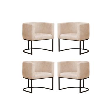 Imagem de Kit 4 Poltronas Reforçada Decorativa Sala Gabriela Base Ferro Preta Suede