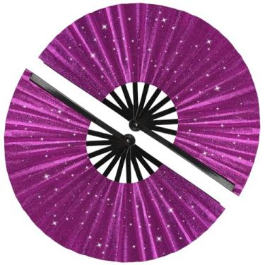 Imagem de Tkocisa Pacote com 2 leques de mão dobráveis grandes com glitter para dança em linha, ventilador de estourar, leque grande de rave para botas no chão, dança, concerto, festa, festival, decoração de