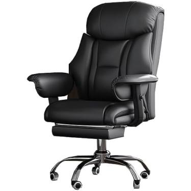 Imagem de Cadeira De Computador Com Apoio Para Os Pés, Cadeira De Escritório Em Casa Cadeira De Mesa Ergonômica, Cadeira De Jogos Para Adultos, Cadeira De Mesa De Couro Com Encosto Alto A, /Black