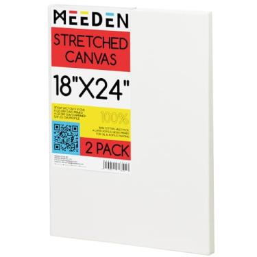 Imagem de MEEDEN Tela Esticada, 18 X 24", Pacote Com 2, Telas Brancas Em Branco Para Pintura, 100% Algodão, 14 Oz Primer Gesso, Pré-Esticada, Pintura A Óleo Acrílica E Aerografia
