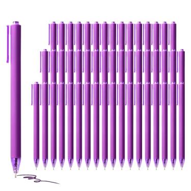 Imagem de deegtran Canetas a granel, pacote com 50 canetas esferográficas de tinta roxa lisa, canetas retráteis por atacado, caneta estética sem derramamento, ponta média, 1,0 mm
