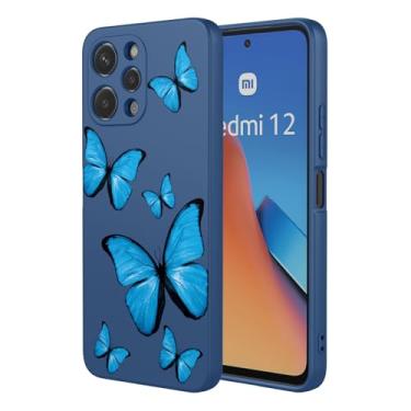 Imagem de KOARWVC Capa de telefone para Redmi 12, capa Xiaomi Poco M6 Pro 5G design bonito padrão borboleta fina protetora macia TPU bumper capa de telefone para Xiaomi Redmi 12 borboleta azul