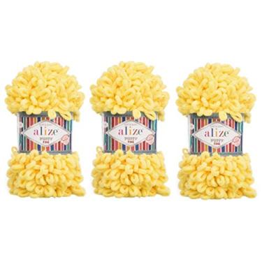 Imagem de Alize Cobertor de bebê Puffy Fine Yarn Lote de 3 skn 300 g 48 jardas 100% fio macio fio de tricô à mão fio de tricô super grosso e volumoso (113)