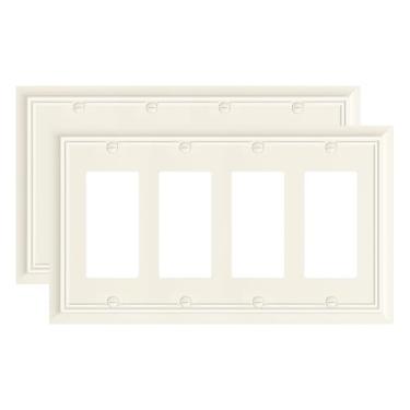 Imagem de Pacote com 2 placas de parede decoradoras quádruplas, placas decorativas de amêndoa clara e tampas de tomada, placa de parede de fibra de bambu natural de 4 grupos para tomadas elétricas, receptáculo