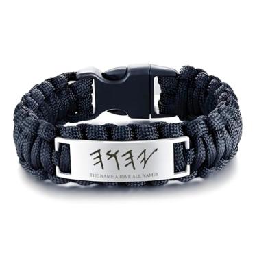 Imagem de HOMLIFPER Pulseira YHWH JHVH Israelita The Name Above All Names Yahweh, Pulseira Paracord de Sobrevivência, Pulseira Paleo Hebraico Deus Jeová Bênção para Ele Ela, One Size, Nylon Aço inoxidável, Sem