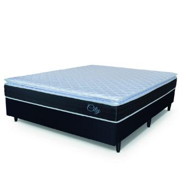 Imagem de Cama Box Casal Colchão Com Molas Ensacadas City Pillow Top 138x188x61cm Preto/Branco Hellen