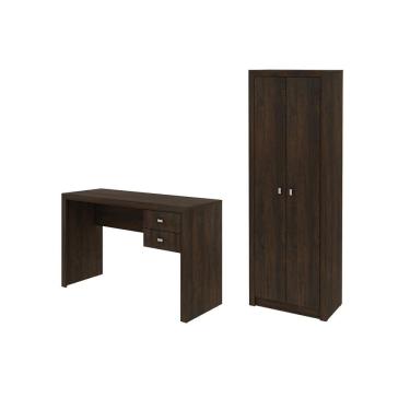 Imagem de Escritório com Mesa para Computador 2 Gavetas Com Armário 2 Portas Rústico - FdECOR