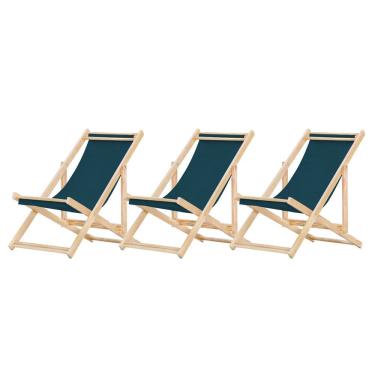 Imagem de Kit 3 Espreguiçadeiras Preguiçosa Dobrável sem Braço Natural em Madeira Maciça Tecido