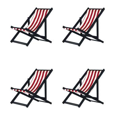 Imagem de Kit 4 Espreguiçadeiras Preguiçosa Dobrável sem Braço Black em Madeira Maciça com Tecido