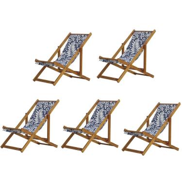 Imagem de Kit 5 Cadeiras Espreguiçadeira Preguiçosa Dobrável Mel Sem Braço