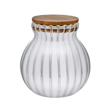 Imagem de Pote de Vidro Borossilicato Canelado Transp.c/Tampa Bambu 1600ml - Tuu