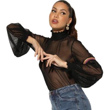 Imagem de Blusa Onça Preta Tule I23 Preto Feminino-Feminino